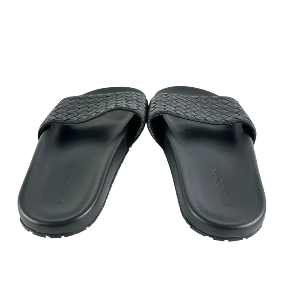 BOTTEGA VENETA Black Intrecciato Woven Leather Men Slide Sandals 40-7US - Picture 4 of 11